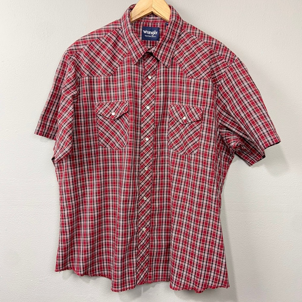 Wrangler Western Pearl Snap Shirt Size XXL Red Plaid Cowboy Casual Country Retro
